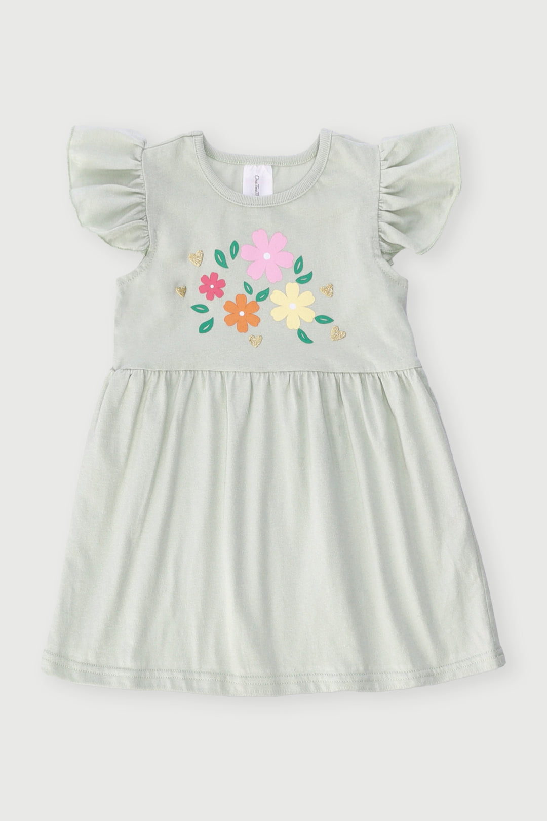 Baby Girls Flower Placement Dress - Sage