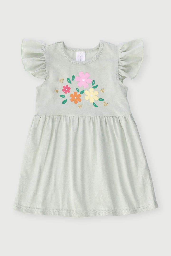 Baby Girls Flower Placement Dress - Sage