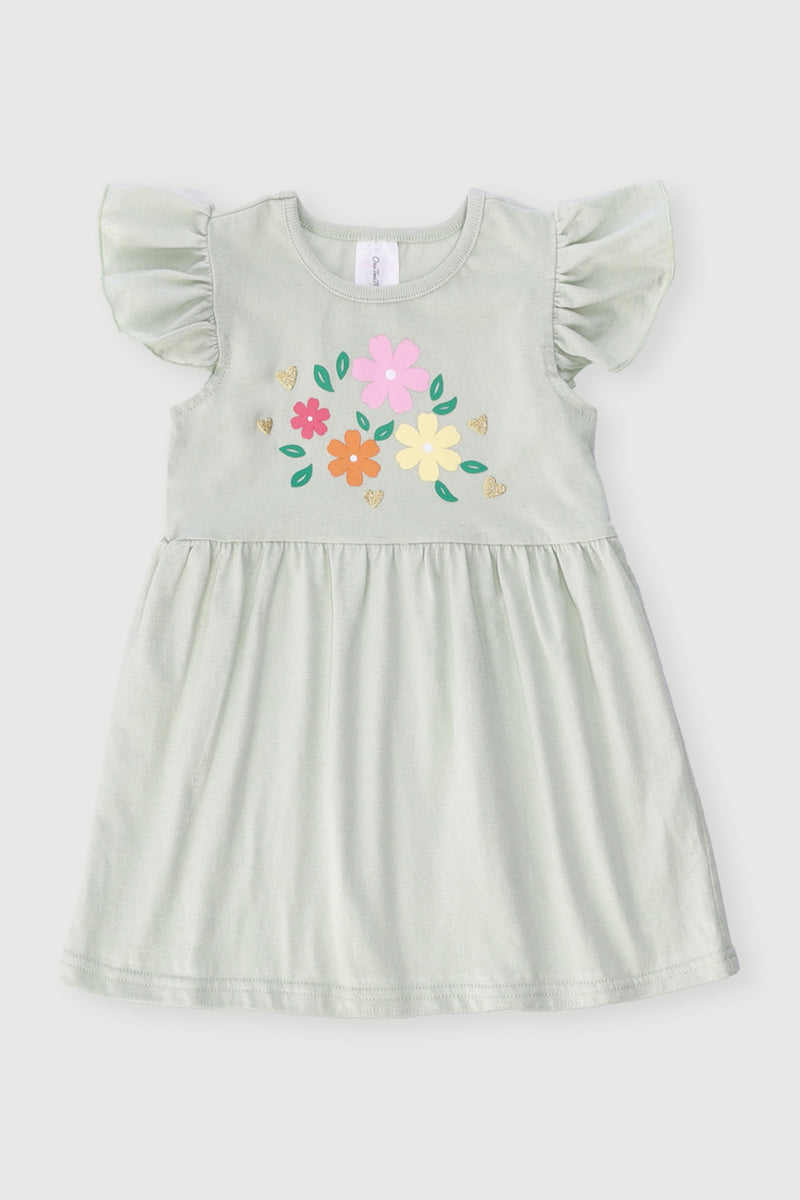 Baby Girls Flower Placement Dress - Sage