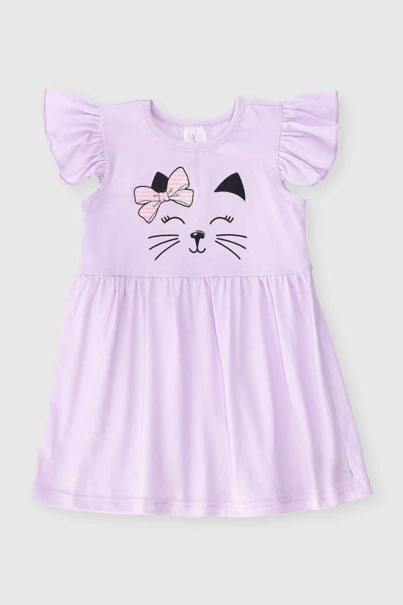 Baby Girls Cat Placement Dress - Lilac