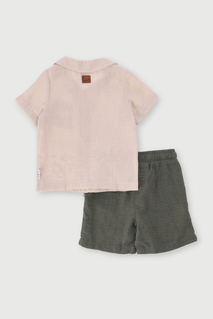 Keedo Baby Boys Embroidered Woven Set - Olive
