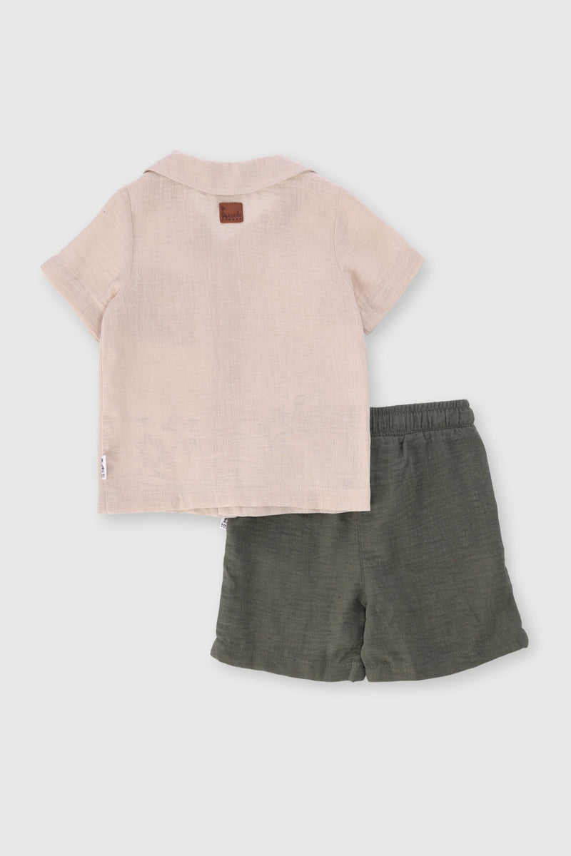 Keedo Baby Boys Embroidered Woven Set - Olive
