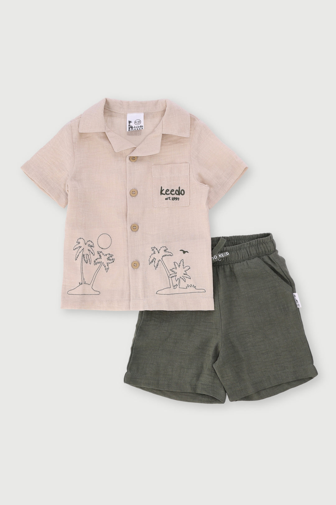 Keedo Baby Boys Embroidered Woven Set - Olive