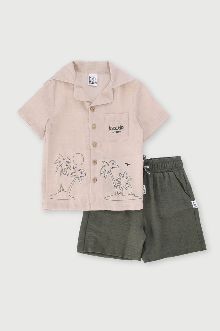Keedo Boys Embroidered Woven Set - Olive