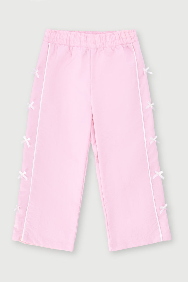 Pre-Girls Bow Detail Taslon Pants - Pink