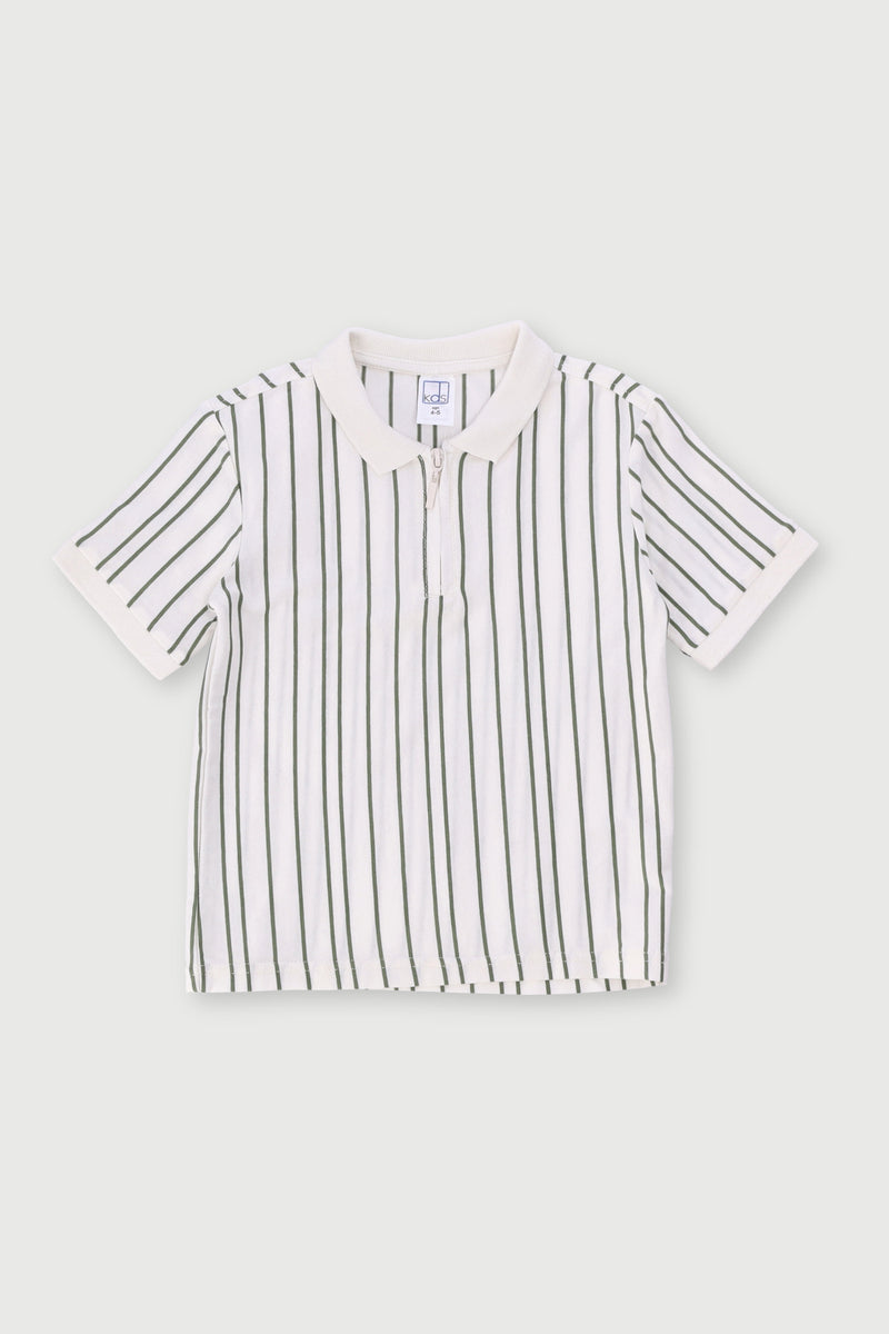Pre-Boys Quarter Zip Yarn Dye Golfer - Cream