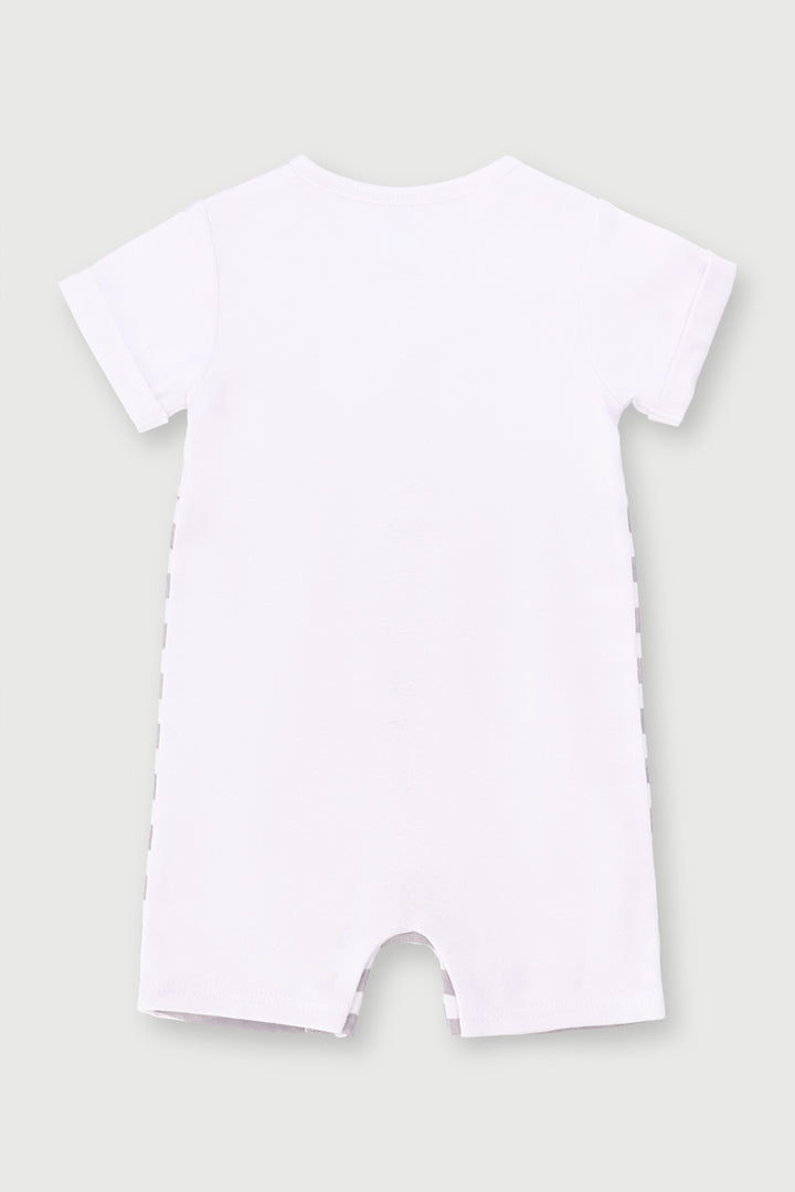 Baby Boys Stripe Interlock Romper - Dark Grey