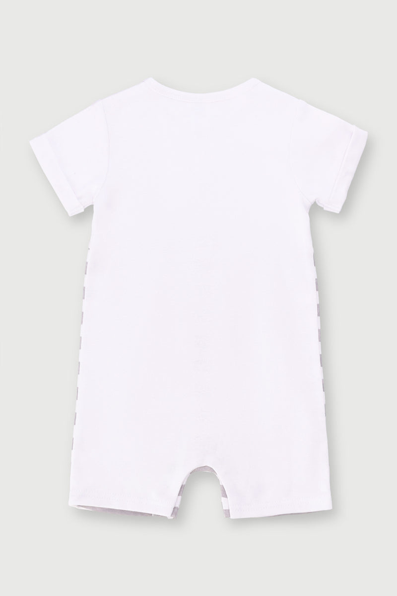 Baby Boys Stripe Interlock Romper - Dark Grey
