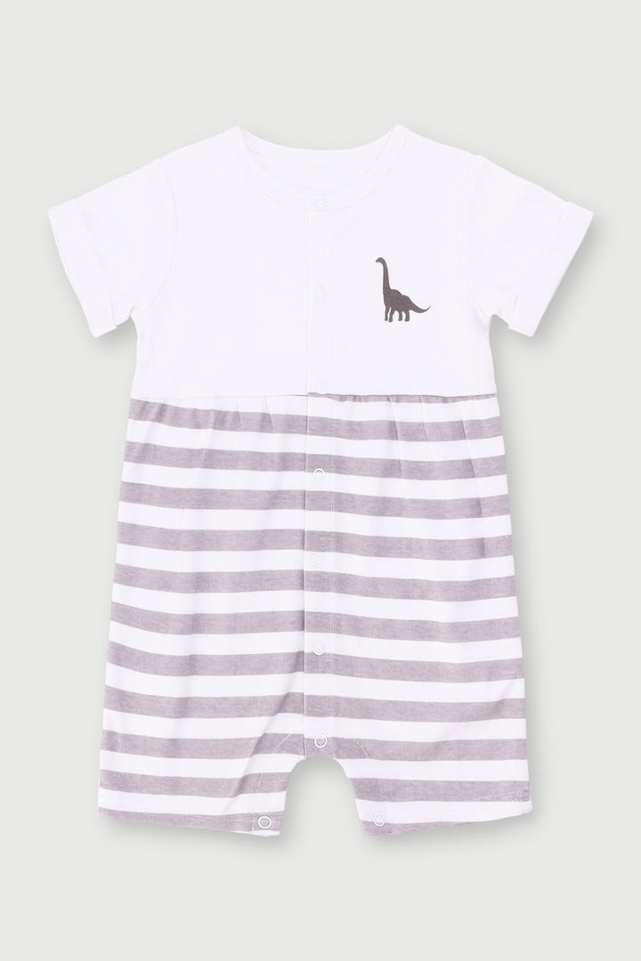Baby Boys Stripe Interlock Romper - Dark Grey