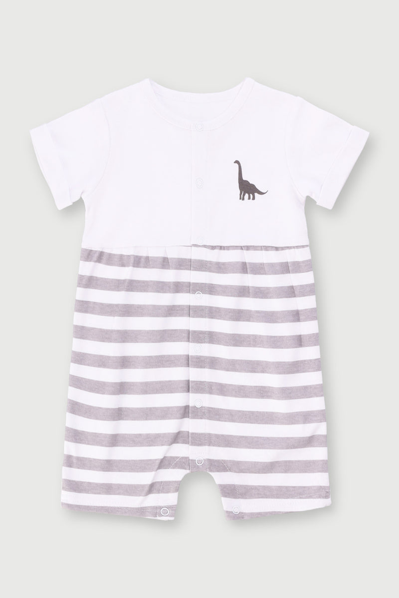 Baby Boys Stripe Interlock Romper - Dark Grey