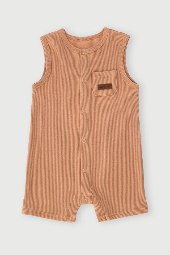 Baby Boys Ribbed Henley Romper - Rust