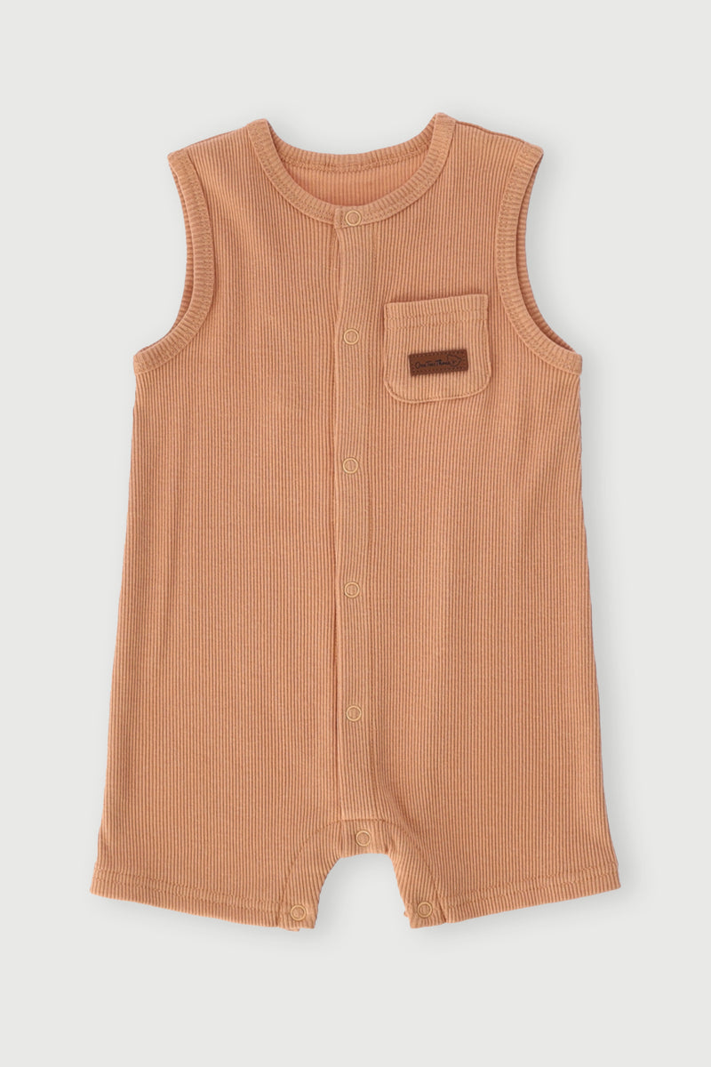 Baby Boys Ribbed Henley Romper - Rust