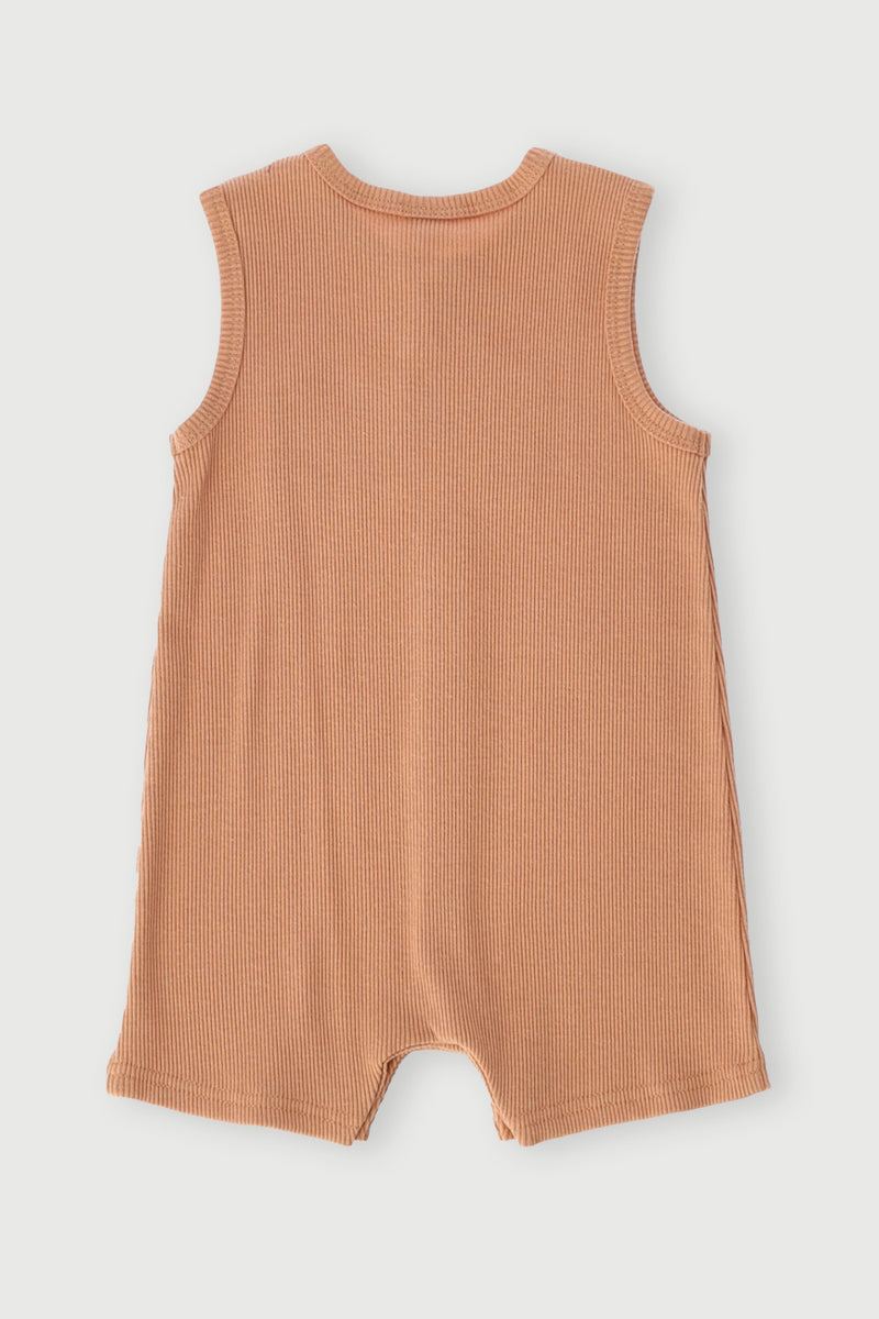 Baby Boys Ribbed Henley Romper - Rust