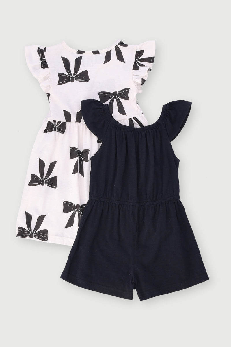Pre-Girls 2 Pack Bow Onesie Dress - Cream/Black