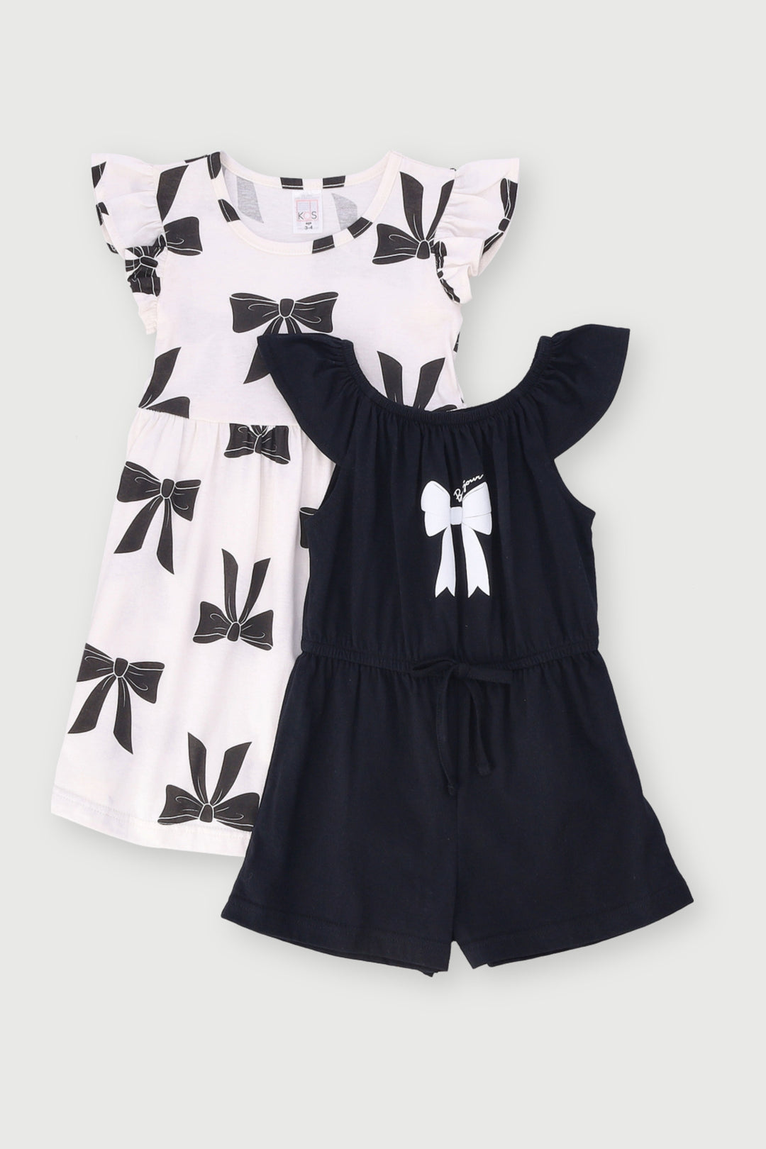 Pre-Girls 2 Pack Bow Onesie Dress - Cream/Black