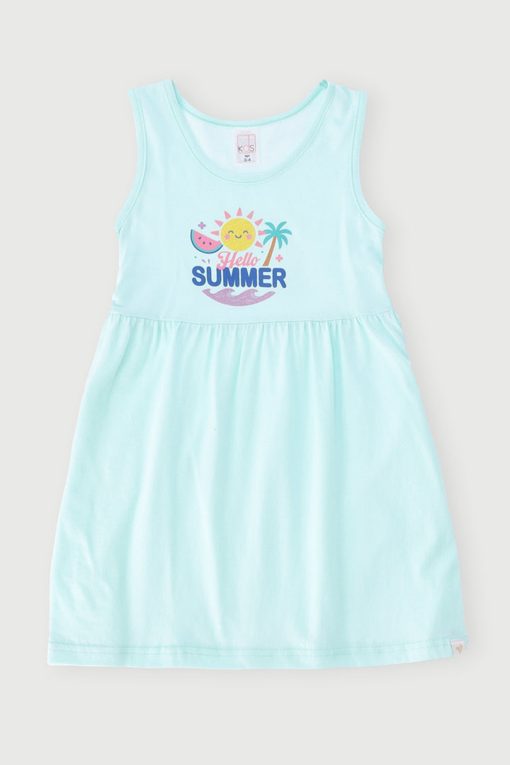Pre-Girls Hello Summer Dress - Aqua