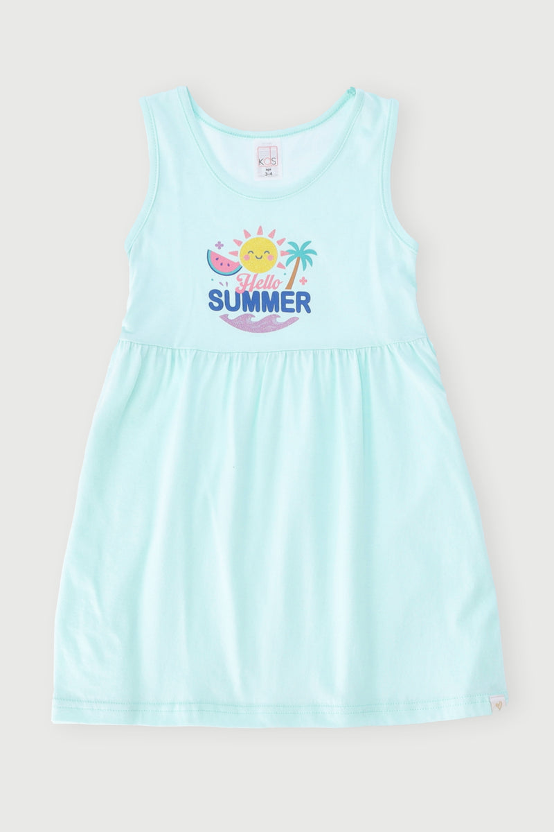 Pre-Girls Hello Summer Dress - Aqua