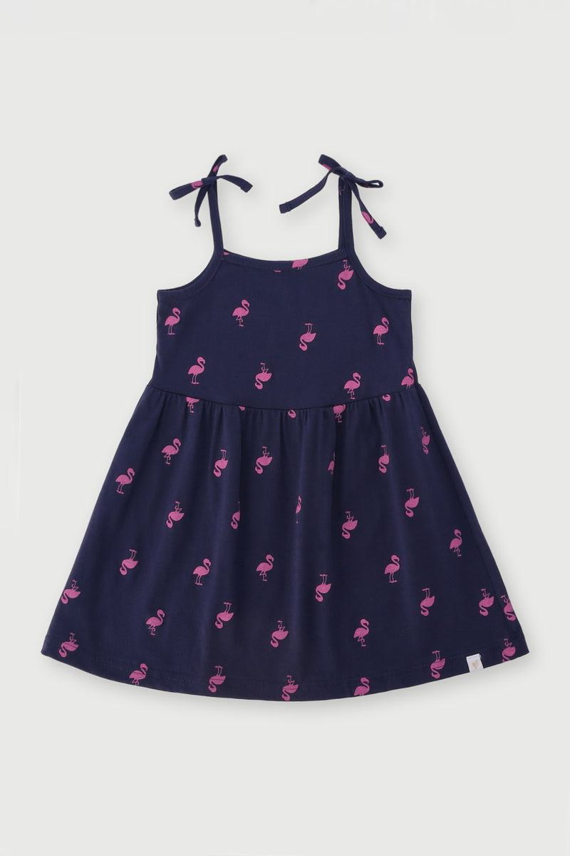 Pre-Girls Flamingo Print Dress - Navy