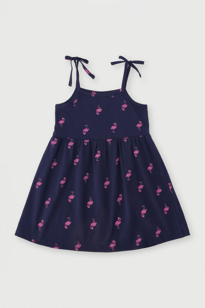 Pre-Girls Flamingo Print Dress - Navy