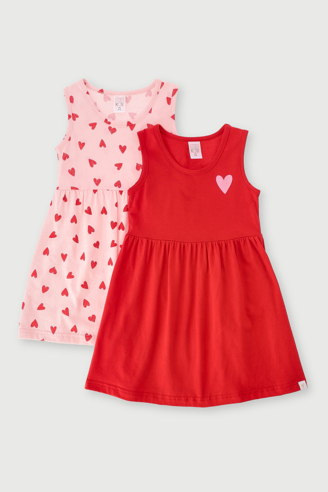 Pre-Girls 2 Pack Hearts Print Dress - Red/Pink