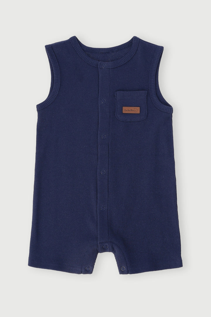 Baby Boys Ribbed Henley Romper - Dark Navy