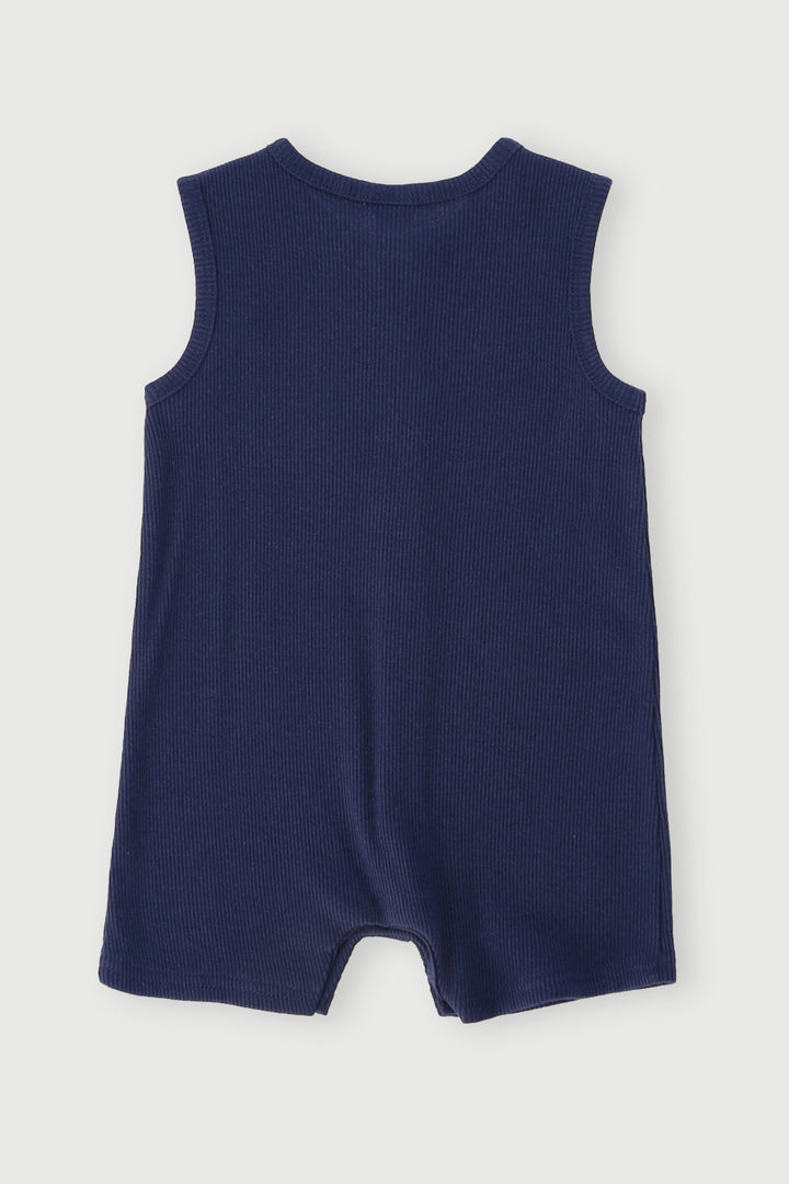 Baby Boys Ribbed Henley Romper - Dark Navy
