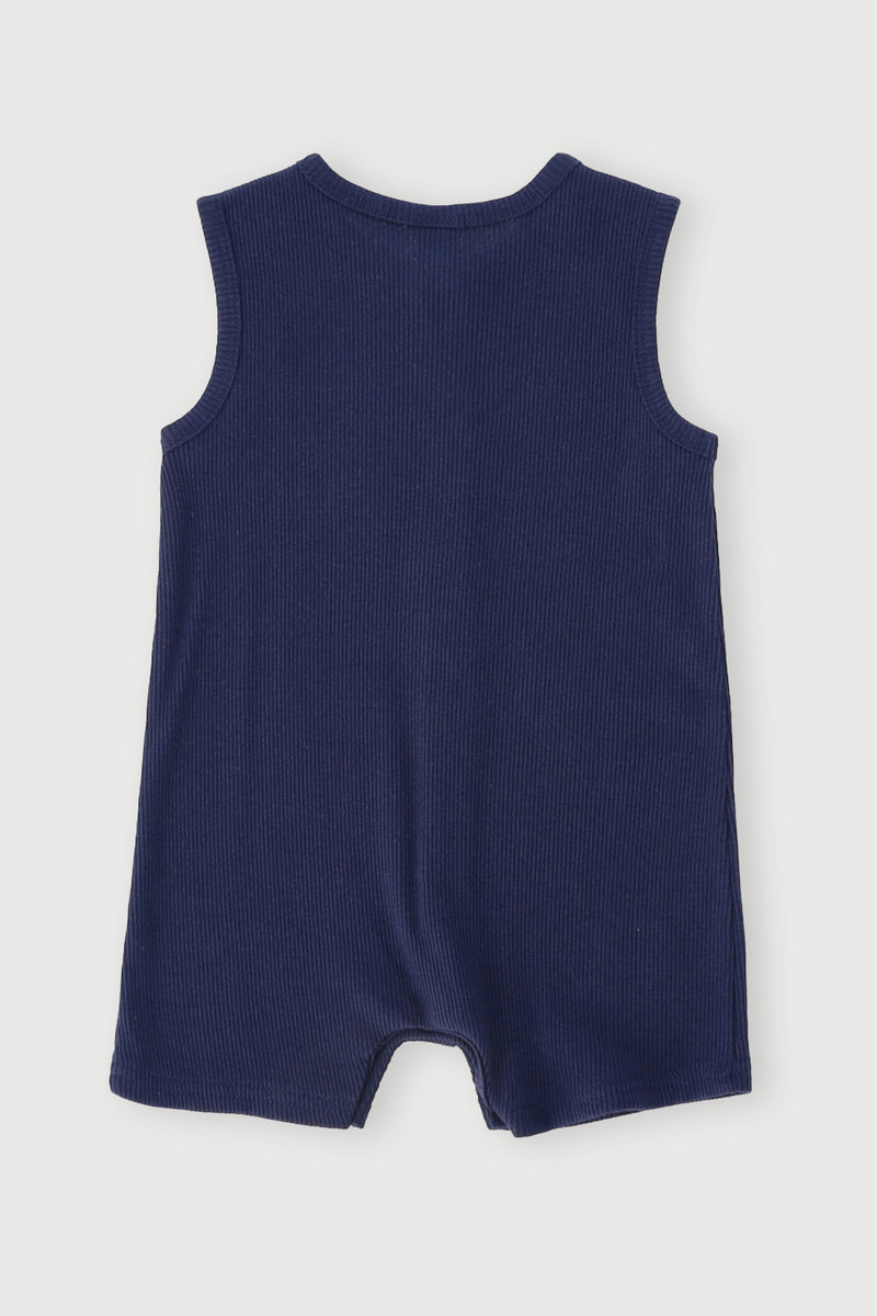 Baby Boys Ribbed Henley Romper - Dark Navy