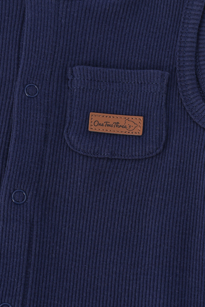 Baby Boys Ribbed Henley Romper - Dark Navy