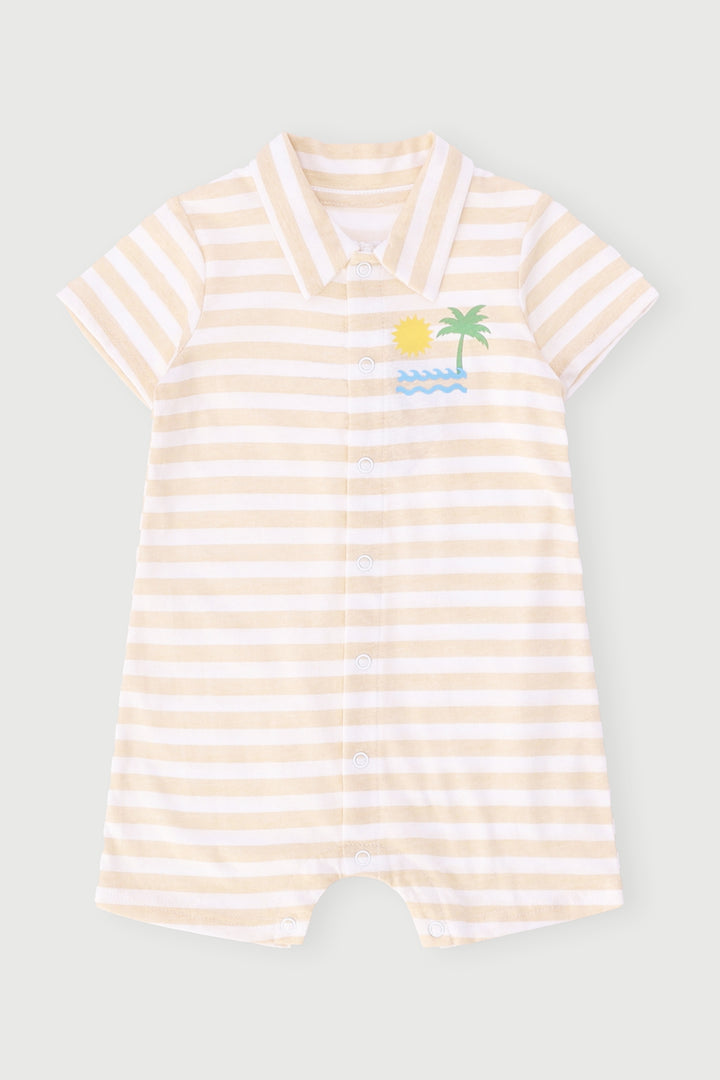 Baby Boys Stripe Palm Romper - Light Stone