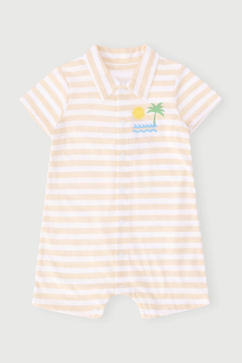 Baby Boys Stripe Palm Romper - Light Stone