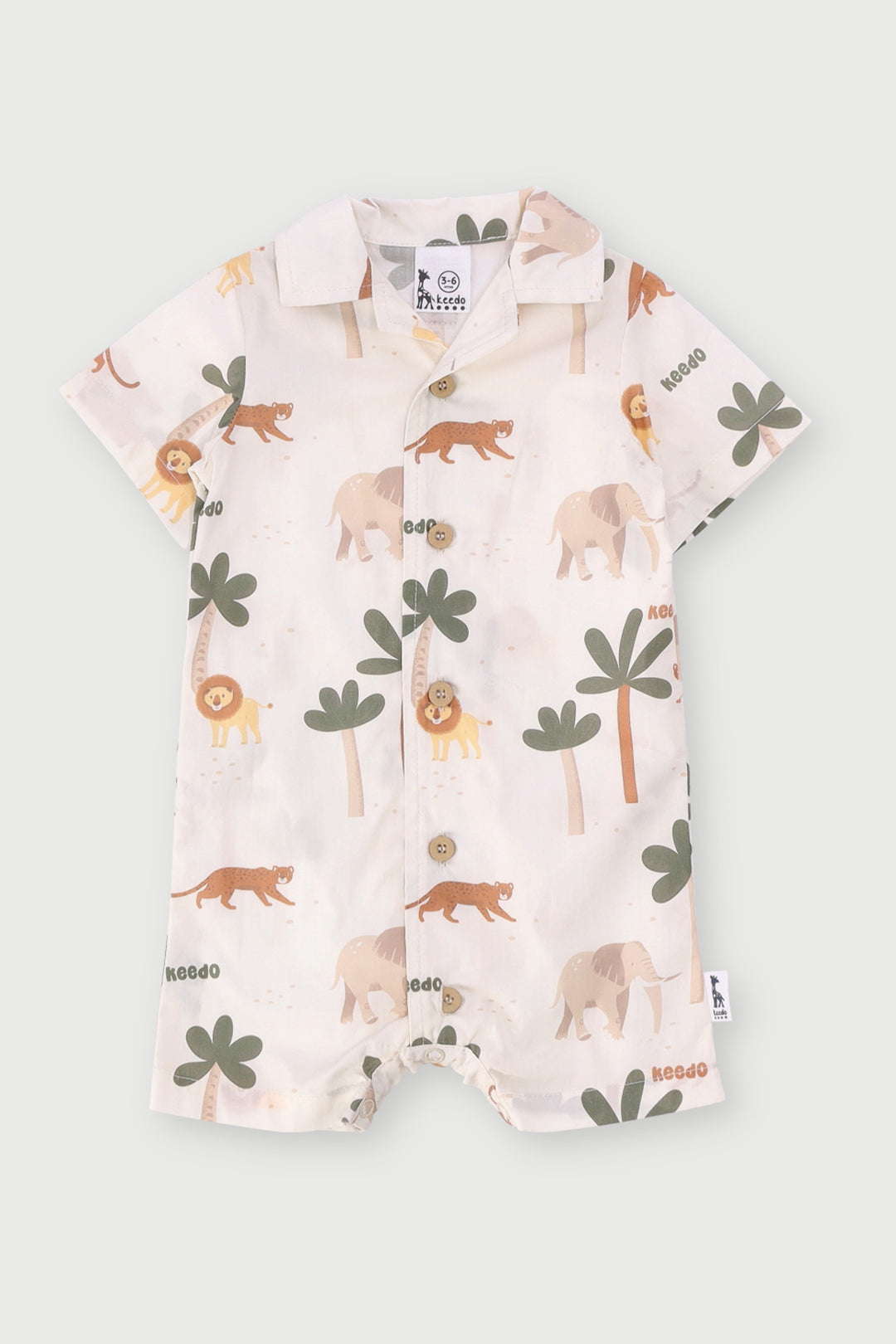Keedo Baby Boys Safari Print Linen Romper - Stone