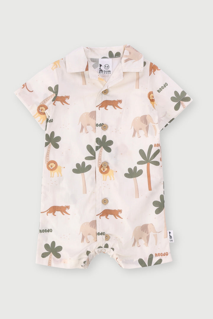 Keedo Baby Boys Safari Print Linen Romper - Stone