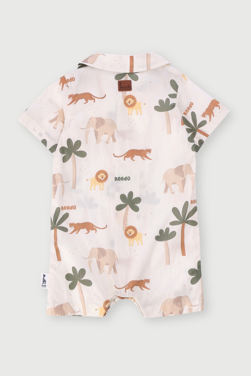 Keedo Baby Boys Safari Print Linen Romper - Stone