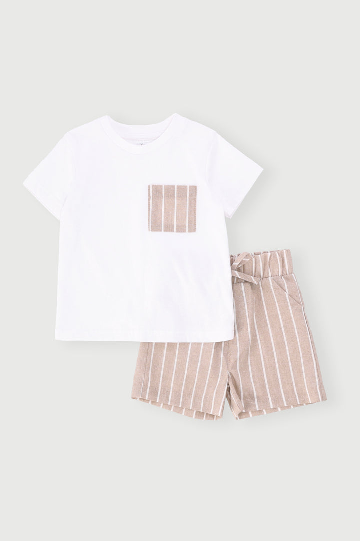 Baby Boys Woven Knit Set - Light Stone