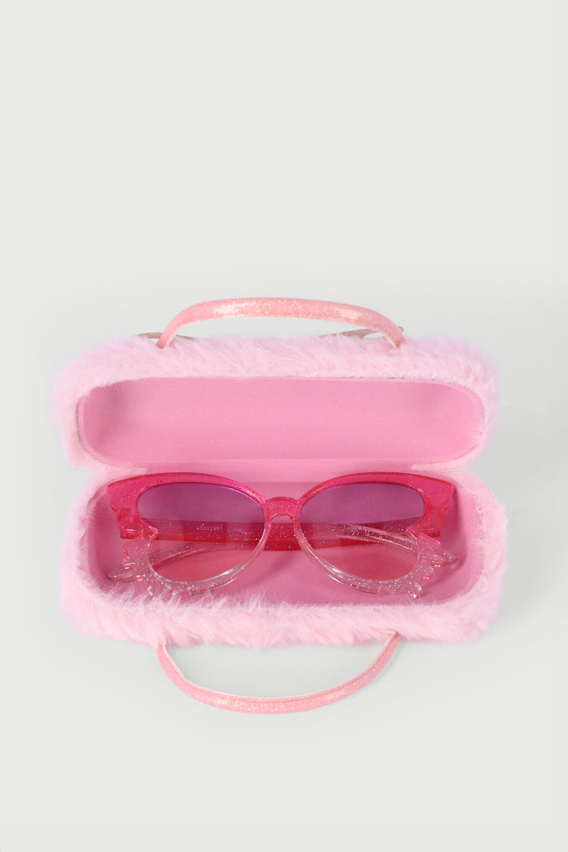 Pre-Girls Butterfly Ombre Glitter Sunglasses Set - Pink
