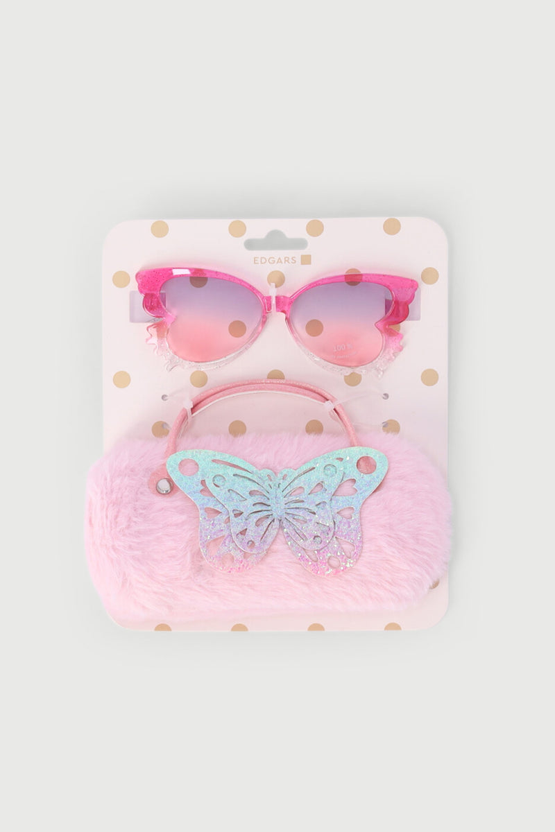 Pre-Girls Butterfly Ombre Glitter Sunglasses Set - Pink