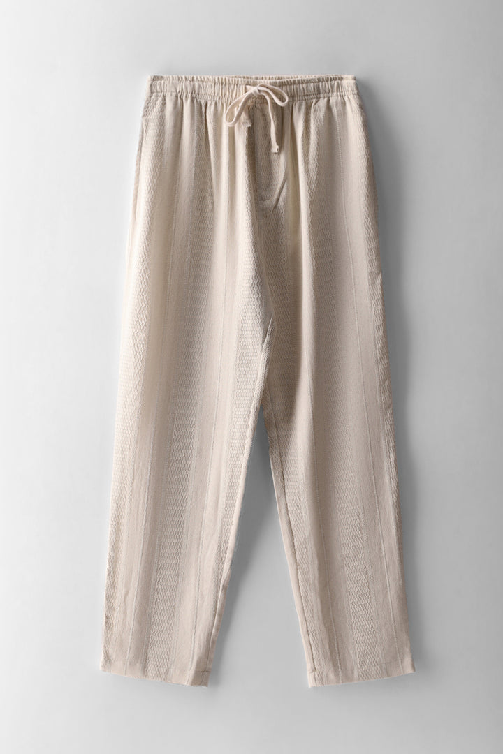 Boys Textured Cotton Pull On Pant - Ecru