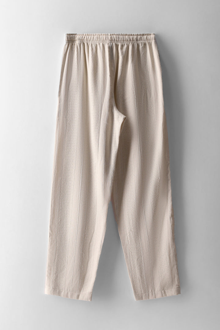 Boys Textured Cotton Pull On Pant - Ecru