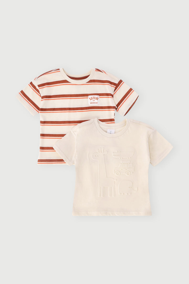 Baby Boys 2 Pack Safari Print Tee - Cream