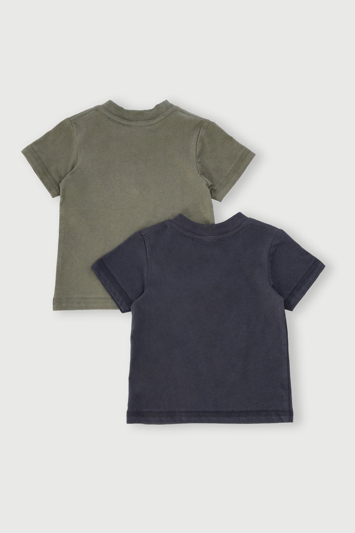 Baby Boys 2 Pack Printed Dino Slogan Tee - Olive