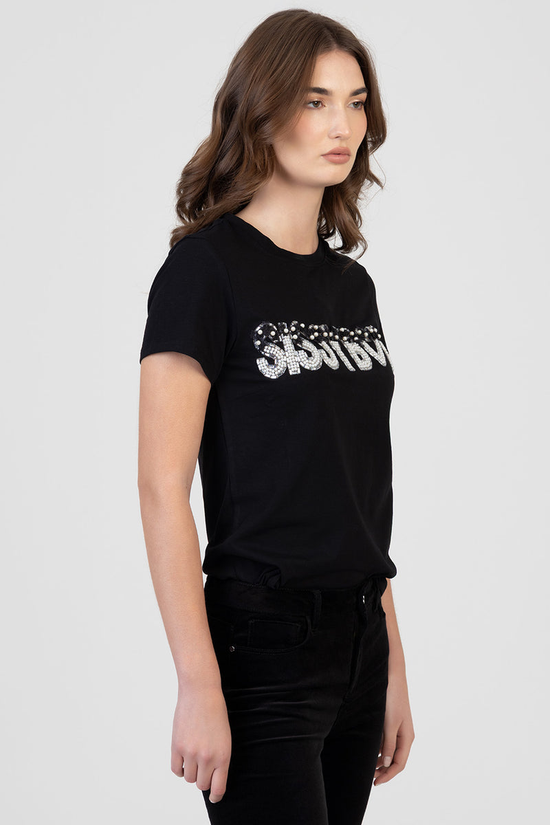 Final Boss Pearl Detail Regular T-Shirt - Black