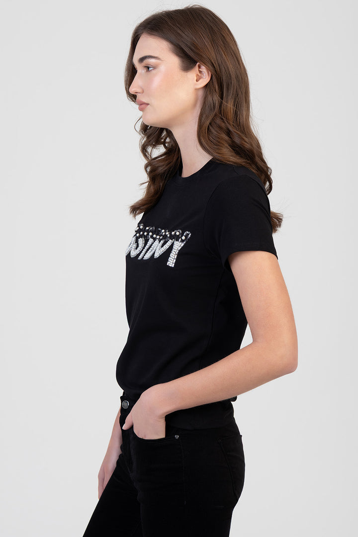 Final Boss Pearl Detail Regular T-Shirt - Black