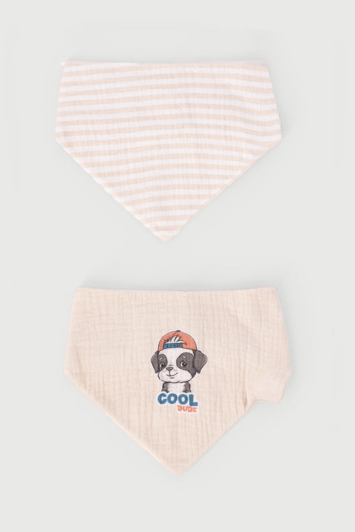 Baby Boys 2 Pack Stripe Puppy Bib - Stone