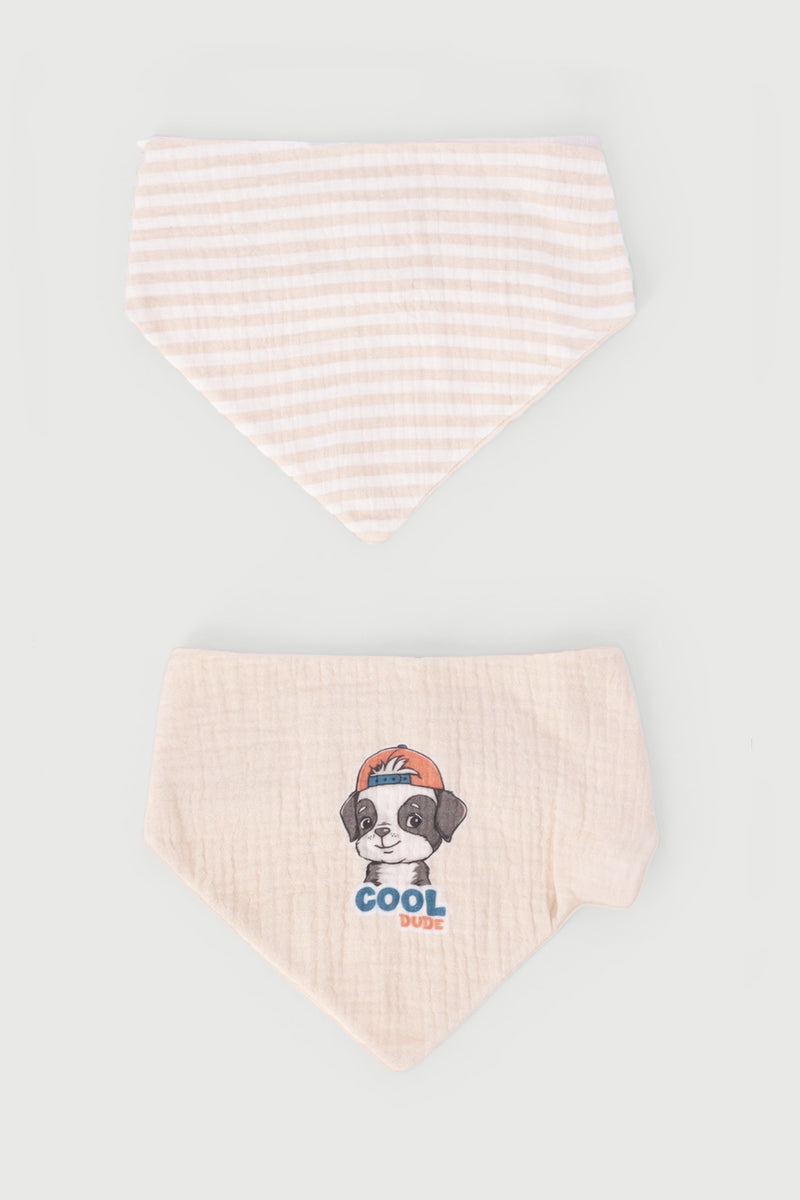 Baby Boys 2 Pack Stripe Puppy Bib - Stone
