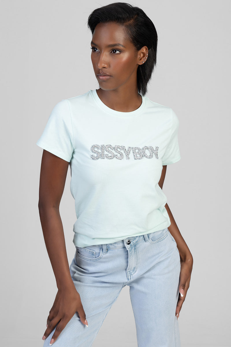 Total Diva Textured Diamante Regular T-Shirt - Mint