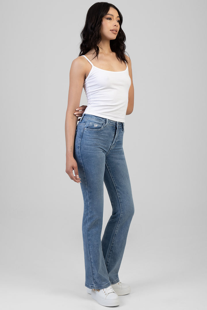Astra Mid Waist Bootleg Denim - Medium Wash