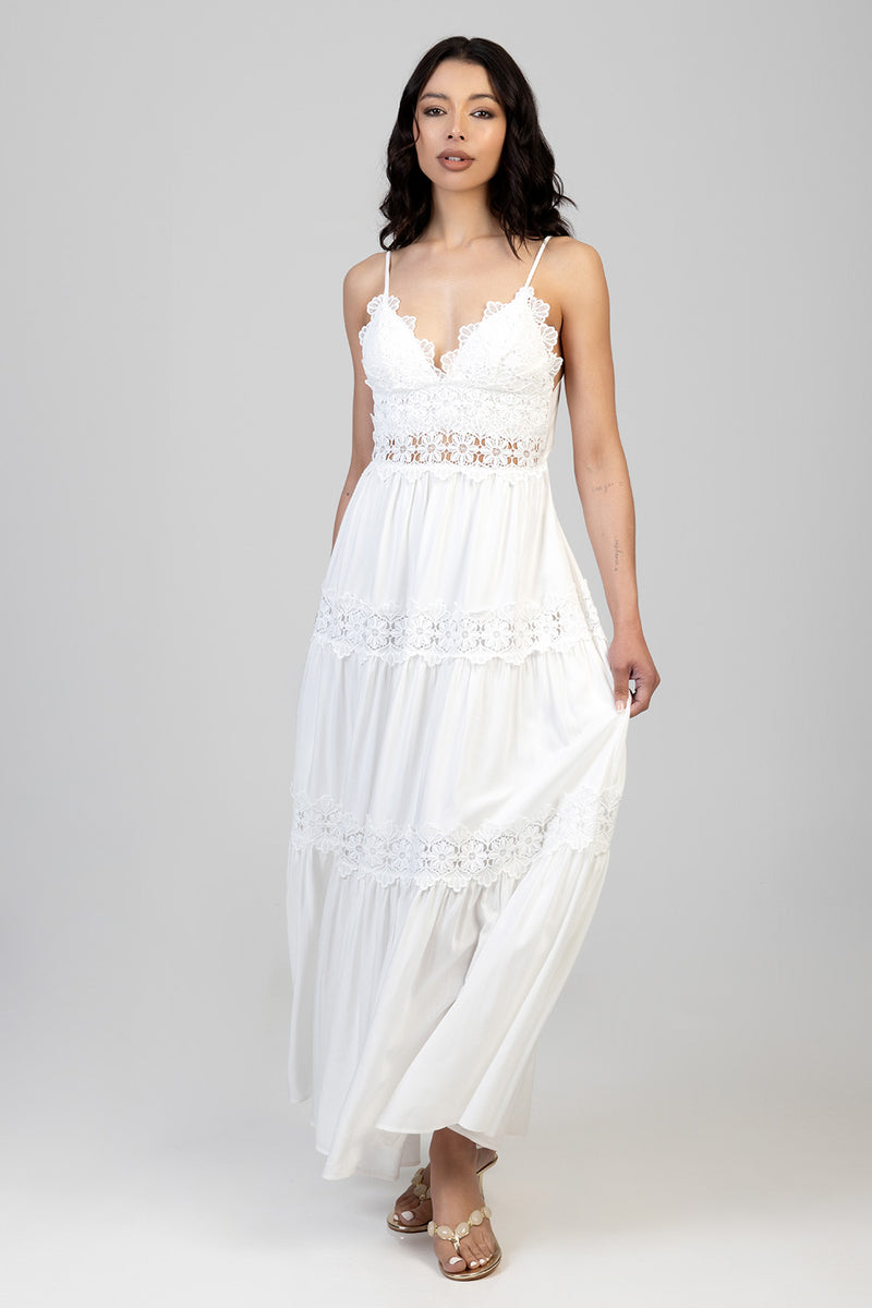 Tiered Lace Maxi Dress - Off White