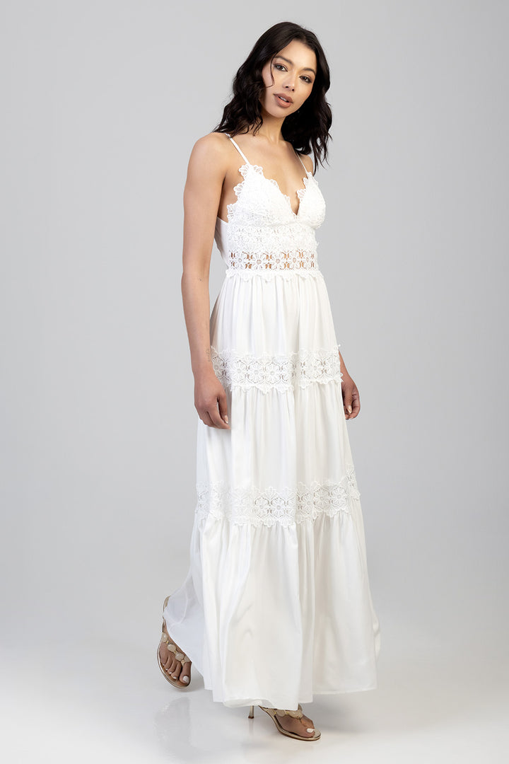 Tiered Lace Maxi Dress - Off White