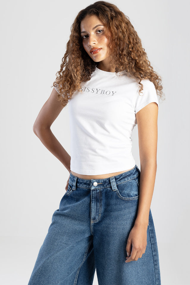 Ela Basic Embroidered Logo Top - White