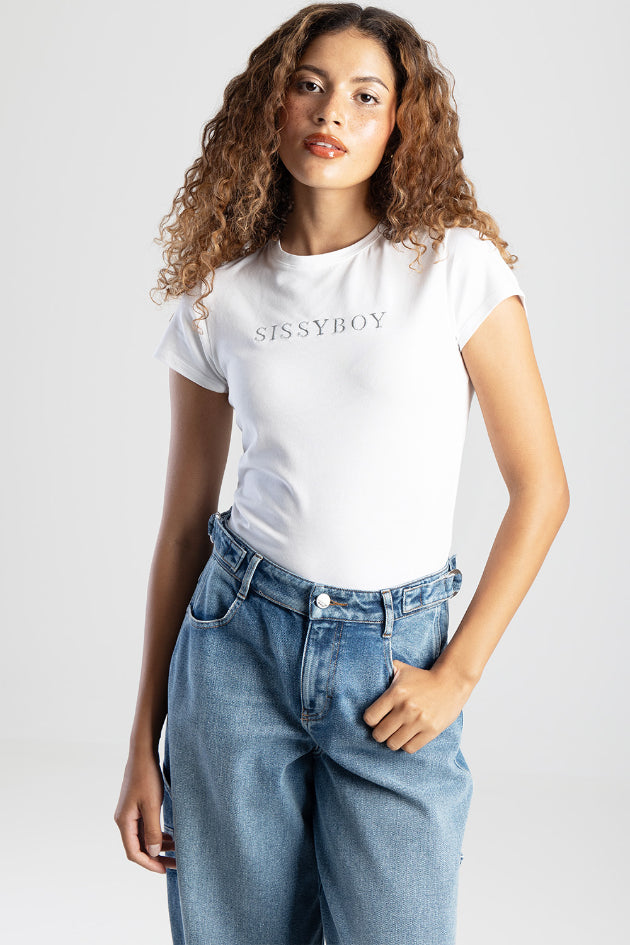 Ela Basic Embroidered Logo Top - White